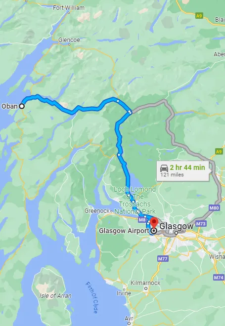 Glasgow - Oban taxi route