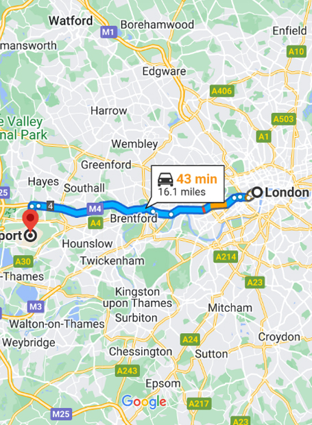Heathrow – London airport taxi route