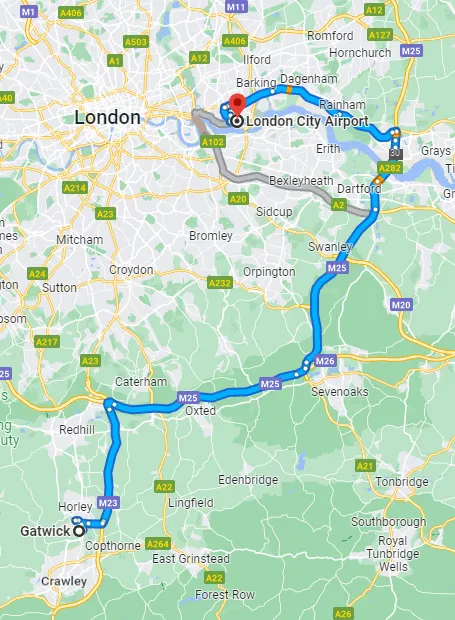 London - Gatwick taxi route