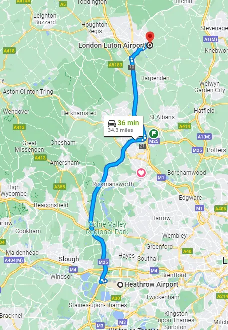 Luton - Heathrow taxi route