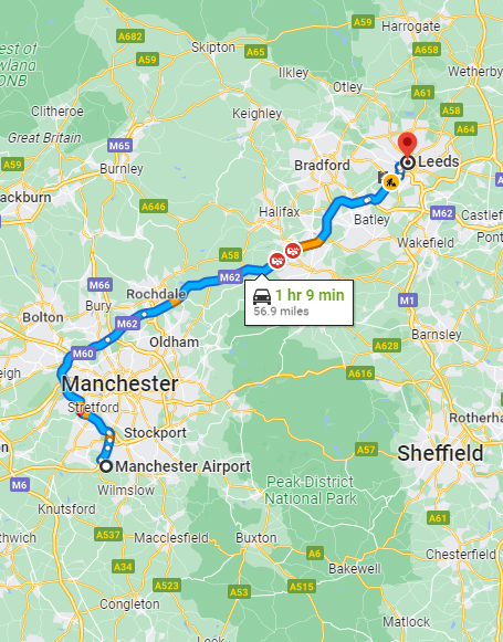 Manchester - Leeds taxi route